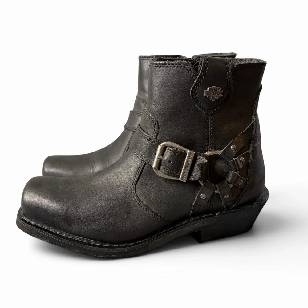 Harley-Davidson Christa Harness Boots Women's 9.5 Black Leather Mid Calf Moto - Picture 1 of 8